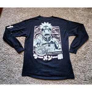 Naruto Shippuden T-Shirt Men's Size Medium Anime Graphic Black Long Sleeve